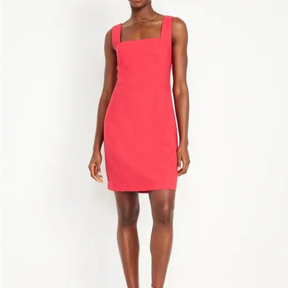 Old Navy Red Mini Dress Square Neck Sleeveless Linen